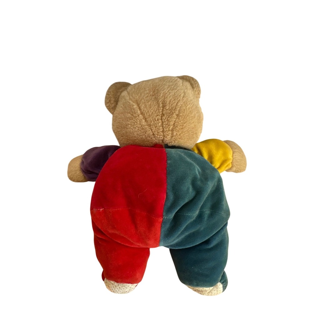 Vintage Color Block Teddy Bear Plush Rainbow Ribbon Primary Colors Velour 7.6oz - Picture 5 of 9